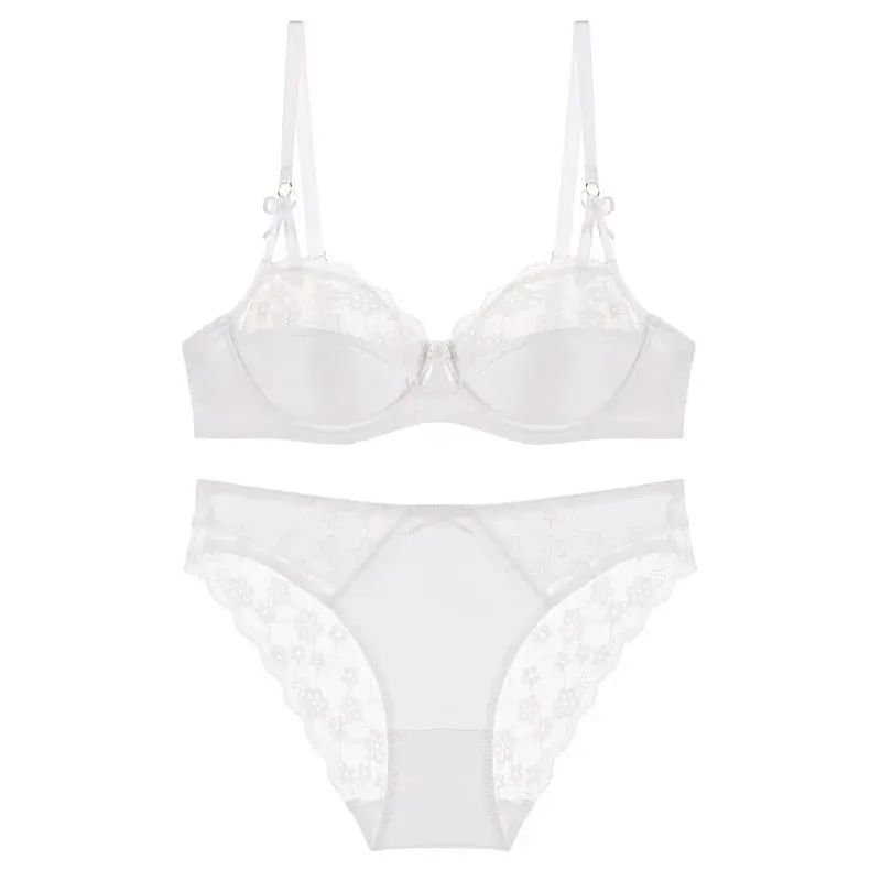 Early Spring Teen Girls Pure Desire Lingerie Set U-Back Soft Support Satin Stitch Lace Comfort Underwear Anti-Sag for Youth