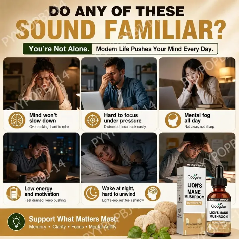 Googeer Lion's Mane Mushroom Liquid Drops Hukommelse og fokusstøtte til kognitiv klarhed Mental Agility Alkoholfri 30 ML — image 2