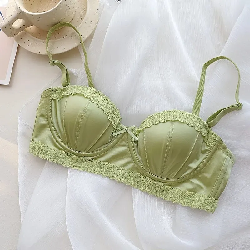 French girly underwire push-up bra Sweet lace edge half cup lingerie women's thin cup with anti-sagging bra set