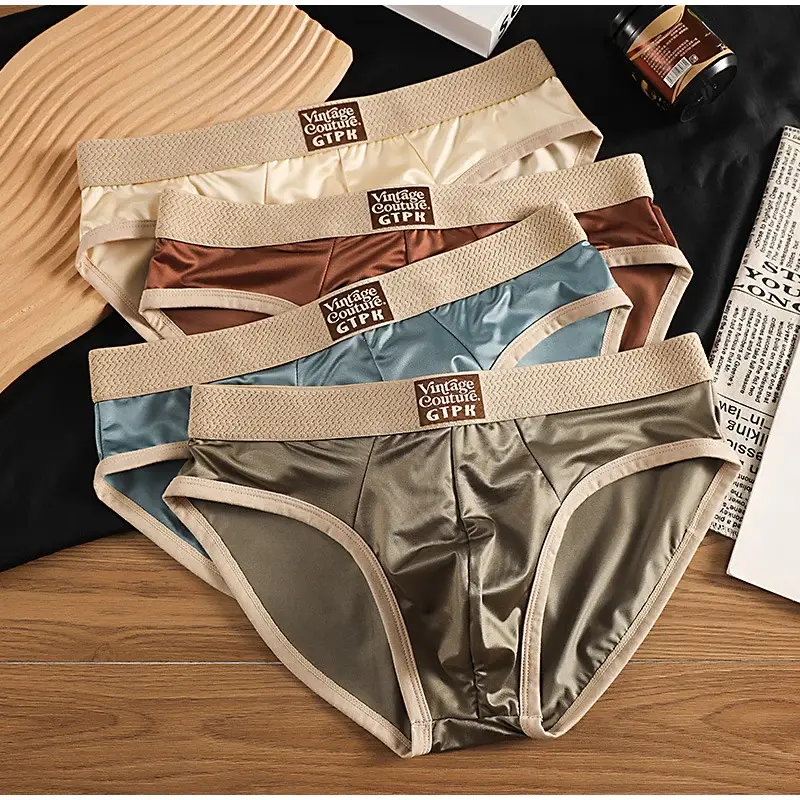Luxurious Men's Briefs Satin Smooth Cool Ice Silk Panties Underwear Briefs Breathe Quick Drying Underpants U Pouch Underwear