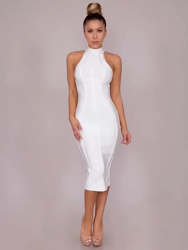 Sexig Sommar Elegant Klänning Elastisk Vit Solid Stretched Empire Bodycon Klänning 2024 Dammode Festklänning XL Partihandel