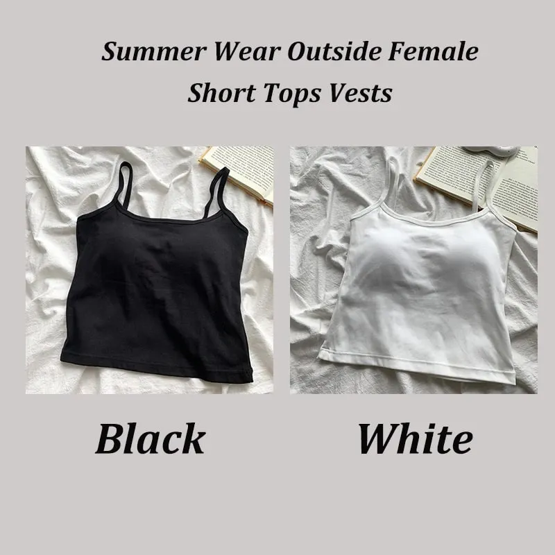 2PCS/SET Women's Basic Cotton Camisole madam Solid Color Spaghetti Straps Sleeveless Slim Vests Breathable Short Sleeveless Tops