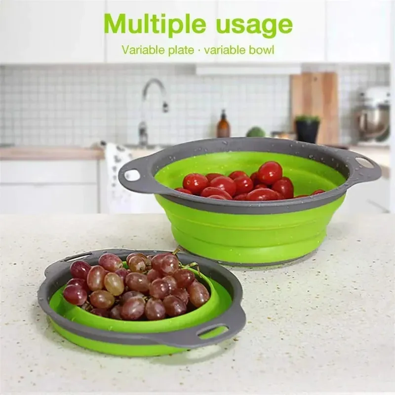 2PCS Silicone Folding Drainer Basket Fruit Vegetable Foldable Colander Kitchen Strainer for Food Pasta Kitchenware Drain Device