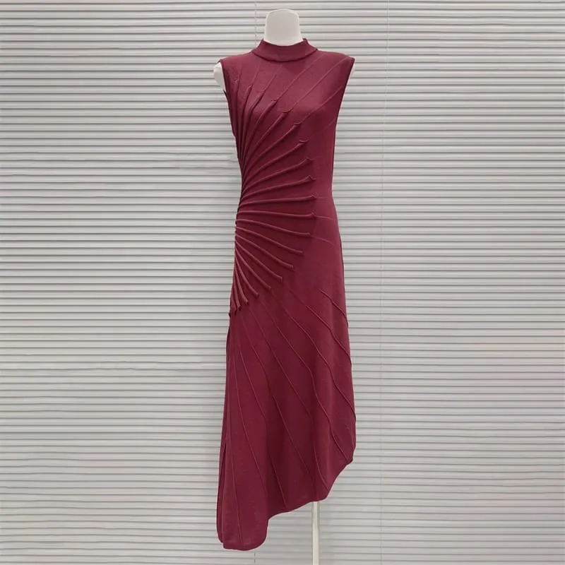 Spring/Summer 2026 High-Quality Asymmetrical Knitted Knot Sculpture-Style Sleeveless Dress Slimming Elastic Fitted Vest Skirt