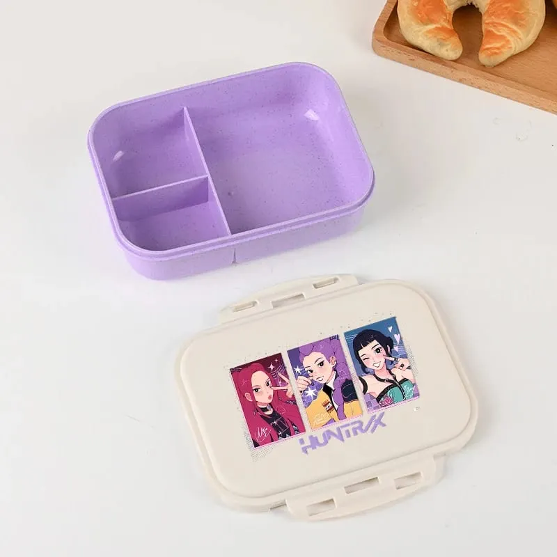 Demon Hunters Lunch Box for Boy Girl Cute Mira Zoey Jinu Portable Plastic Bento Box with Dinnerware Food Fruit Container