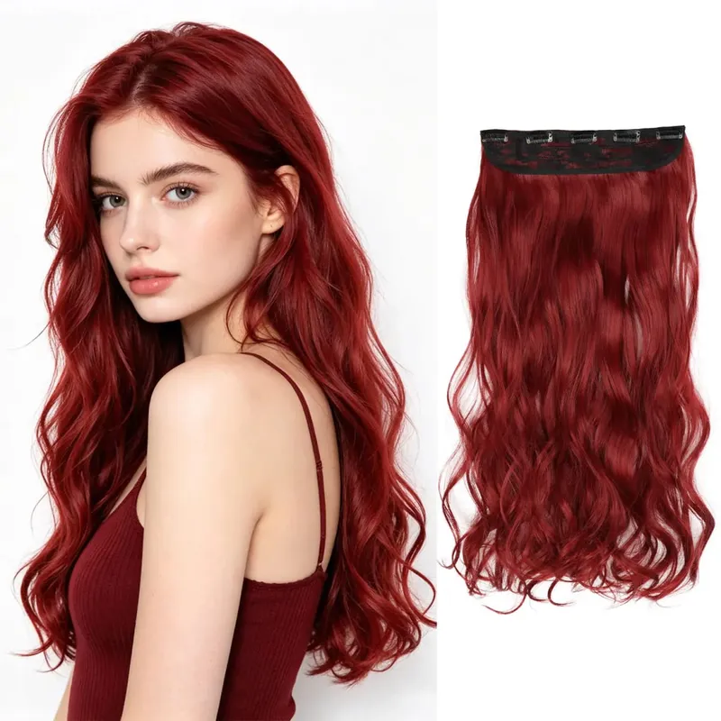 Extensions de cheveux synthétiques à clips, postiche ondulée en fibre haute température, 5 clips en une pièce, pour femmes, fête quotidienne, vacances