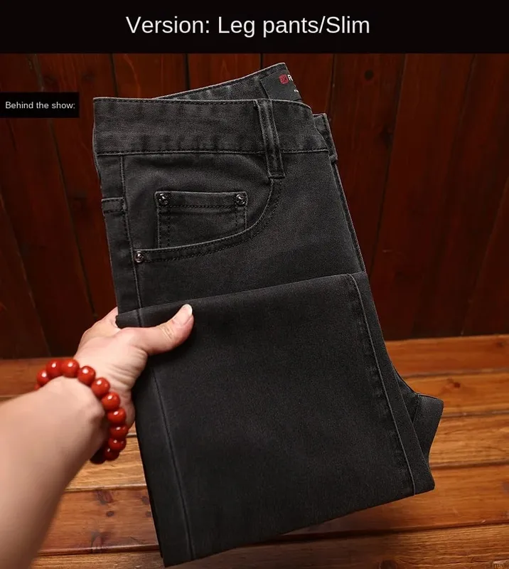 2025 new fashionable light luxury jeans for men trendy 3D printed design slim fit small feet elastic denim pants