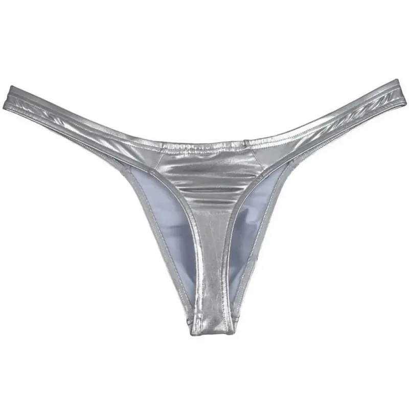 Shiny Solid Briefs Underpants Underwear Stretchy T-back Thong Bikini Fake Leather Low Waist M-XL Men Comfort New