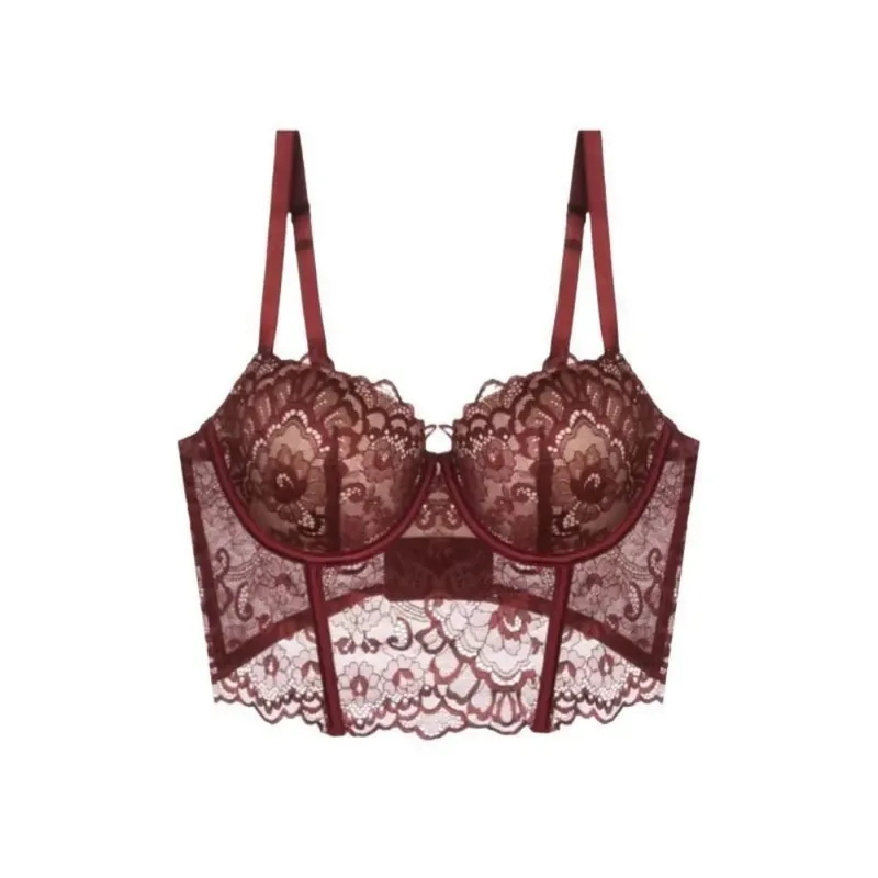 Women French Lace Fishbone Bra Soft Underwire 3/4 Cup Push‑Up Anti Sag Lingerie Slim Side Boob Control Sexy Ladies Underwear