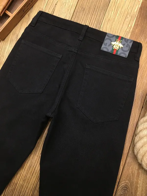 High-End Pure Black Straight Jeans Men's Spring and Autumn Fashion All-Matching Business Classic Stretch Casual Trousers