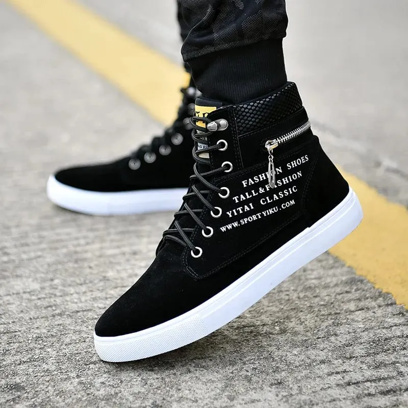 Black Vulcanized Sneakers Men's Flat Comfortable Shoes Lace up Zapatillas Hombre Autumn Spring High Top Sneakers Plus Size 38-48