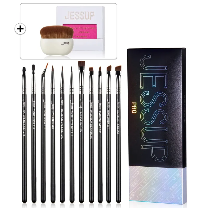 Jessup Eyeliner Brushes set 11pcs Pro Eyeliner Brushes Tapered Angled Flat Ultra Fine Precision Eye Makeup brushes set T324