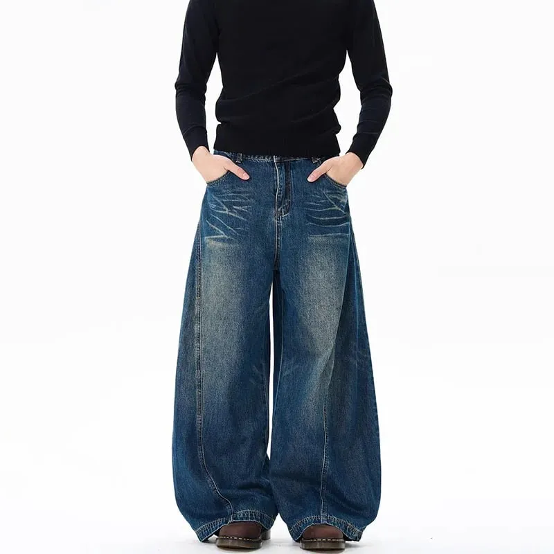 Spring New Men'S Jeans Wide Leg Pants Loose Machete Jeans Vintage Lightning Cracked Denim Trousers — image 2