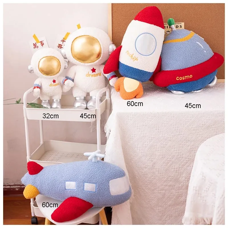 ZU Space Theme Party Home Decor Cute Astronauts UFO Rocket and Plane Plush Toys Boys Tent Room Throw Pillows