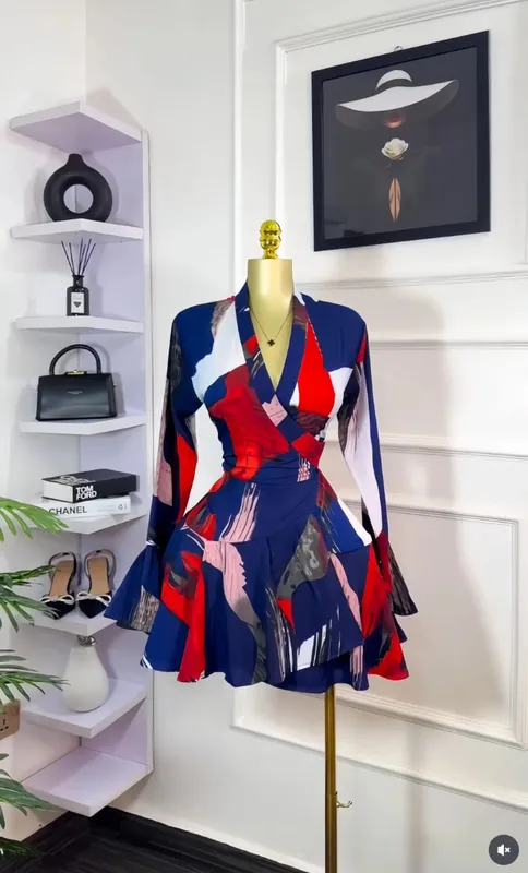 Robe portefeuille à manches longues évasée pour femmes, imprimé Tie and Dye, col en v, avec ceinture, à volants, élégante, robes de fête d'anniversaire, de vacances, 2026