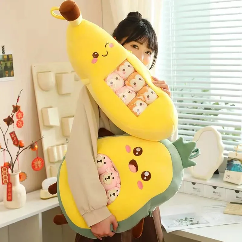 Six Small Toys Inside Cute Cartoon Fruit Plush Pillow Soft Stuffed Sofa Cushion Homdecor Pillow Backrest Children's Gift