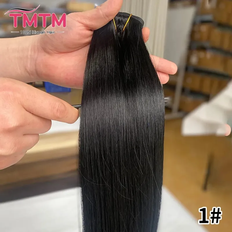 Straight PU Clip Ins Human Hair Extensions Black Brown Color 7 Pcs 110g/Set Seamless Invisible PU Weft For Women 100% Human Hair