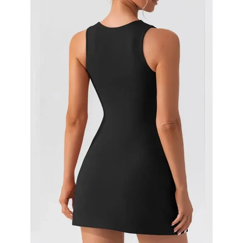 Simple Solid Color Slip Dress Summer Elegant Square Neck Sleeveless Short Dressest Fashion Versatile Casual Slim Fit Dress — image 5