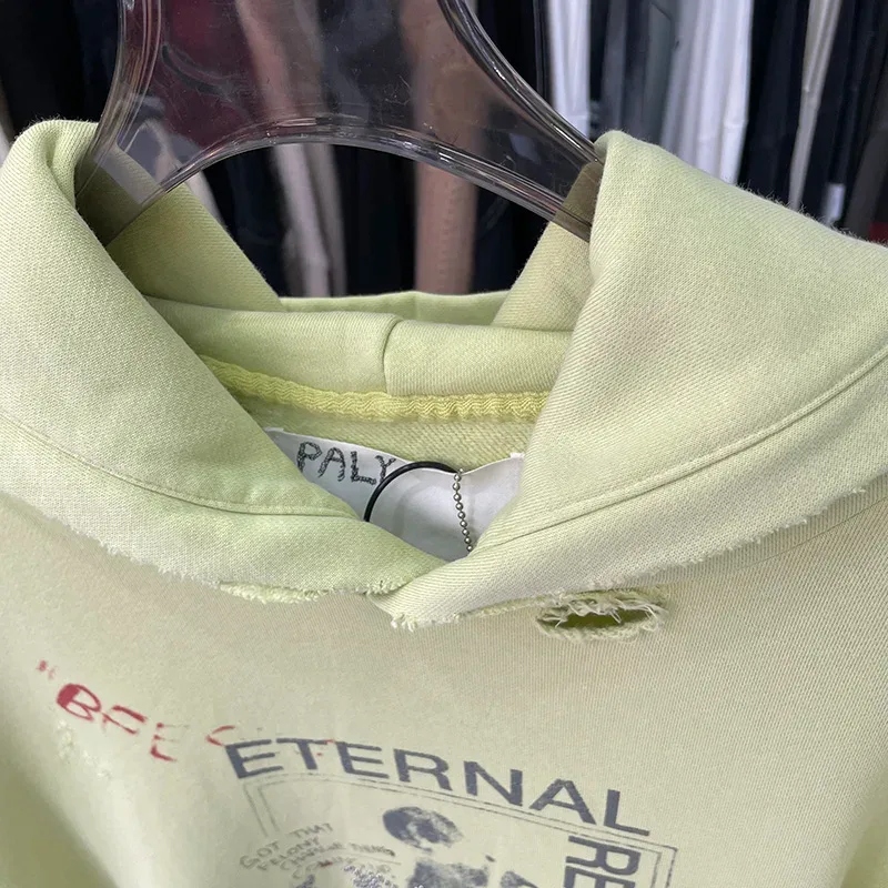 Nouveau surdimensionné PALY sweat à capuche pour homme femme lavé noir endommagé meilleure qualité décontracté Vintage Cardigan Zip sweats