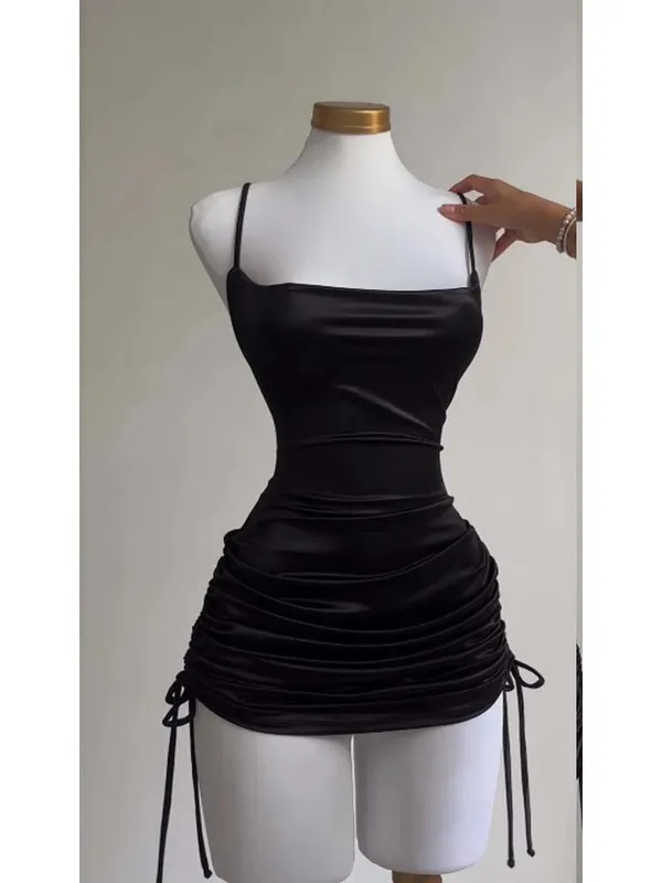Sexy Sleeveless Backless Bodycon Mini Dress Women Summer Satin Lace Up Party Club Dresses Streetwear Evening Black Y2K 2025 Robe — image 4