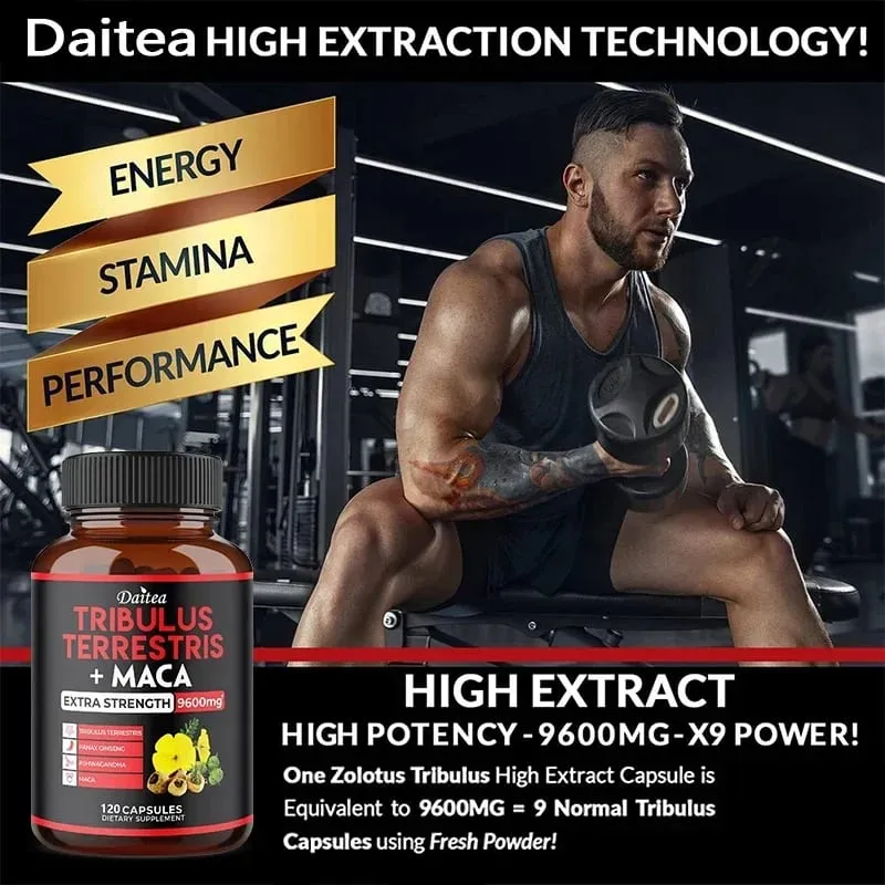Daitea Tribulus + Maca Extract Capsules - Extra Strength 9600 Mg - Energy Endurance & Natural Energy Non-GMO