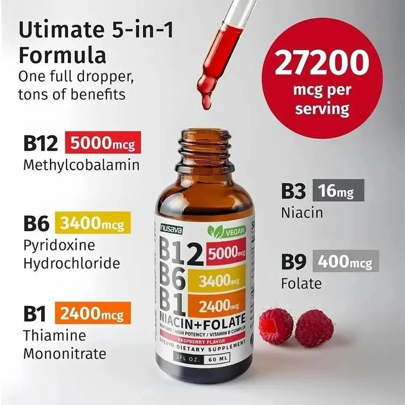 Vitamin B6 Drops Complex B12 B1 Folate Liquid Supplement Support Digestive System Drops Liquid Triple Absorption Liquid Drop