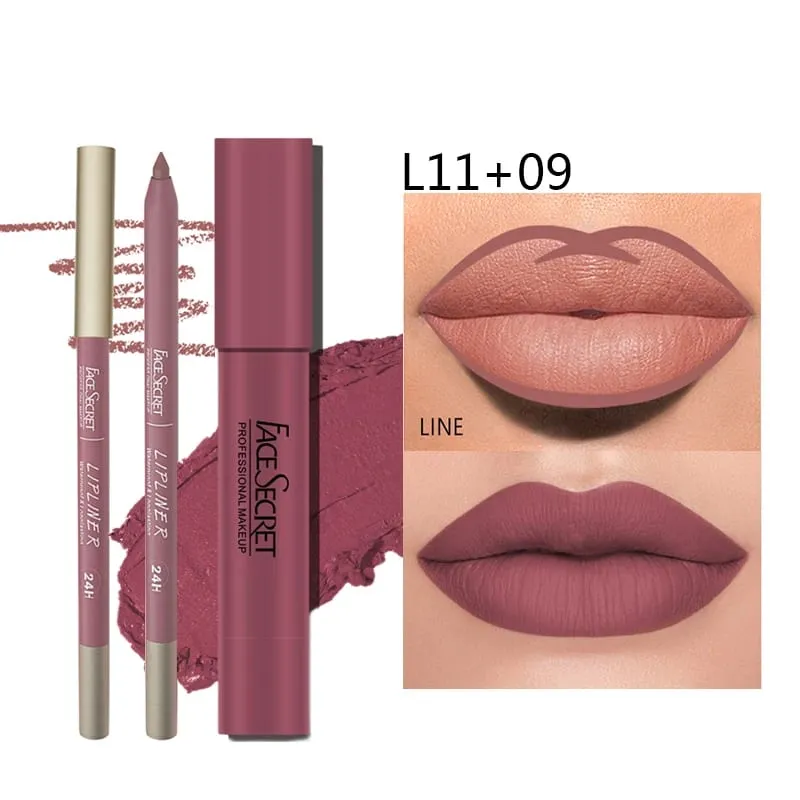 Matte Lipliner&Lipstick Set Waterproof， Long Lasting Lip Makeup Soft Matte Color Rendering Women's Makeup Cosmetics