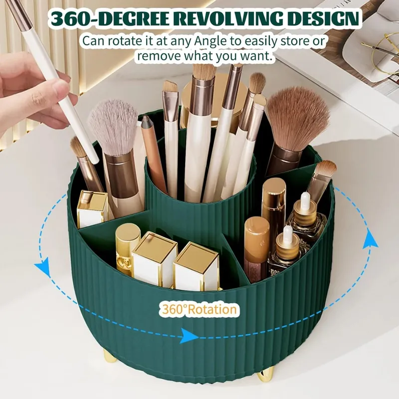 5 Slot 360° Rotating Makeup Brushes Holder Organizer Multi-Functional Desk Storage Cosmetics Storage for Vanity Desktop Bathroom — image 6