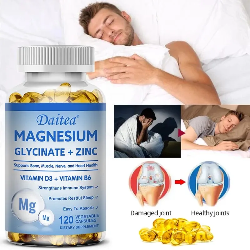 Daitea Magnesium and Zinc Capsules - Magnesium Glycinate Supplement to Support Muscle Nerve Joint and Heart Health