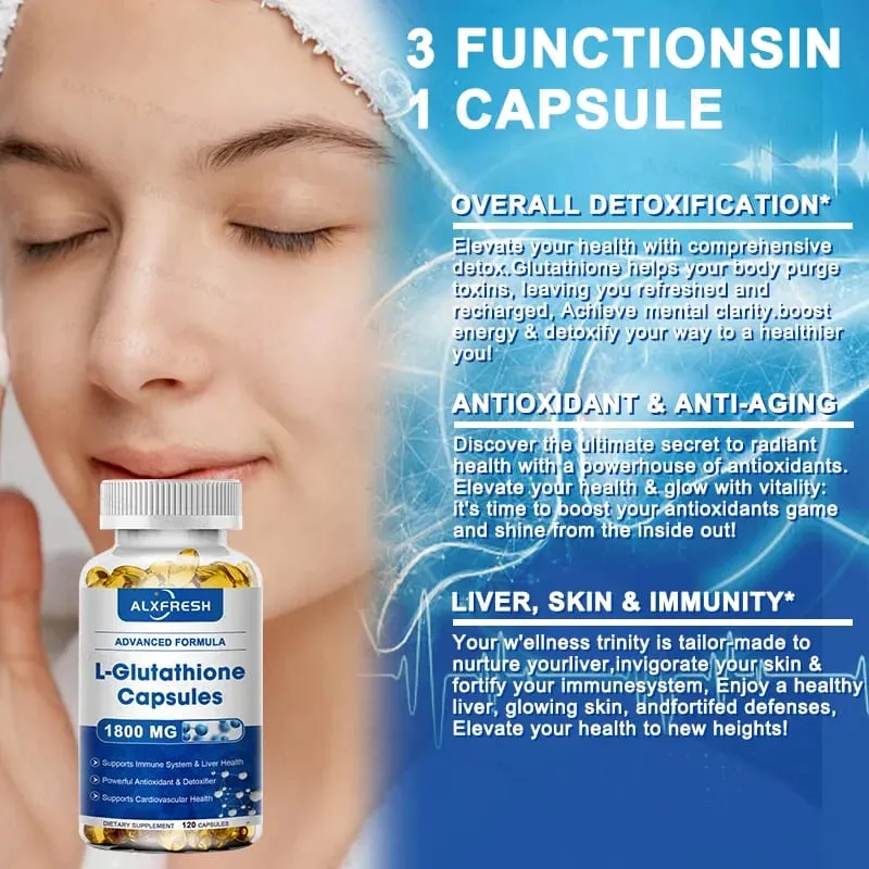 Glutathione Capsules 1800 mg - Potent Skin Antioxidant Detoxification Support Free Radical Neutralizer Vegan Non GMO
