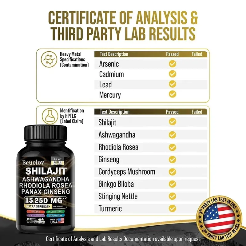 Shilajit 9000 Ginseng 1500MG Ashwagandha 2000MG - 8'i 1 Arada Doğal Bitki Kompleksi Ekstraktları Enerji Bağışıklık Kas Gücü Sağlar