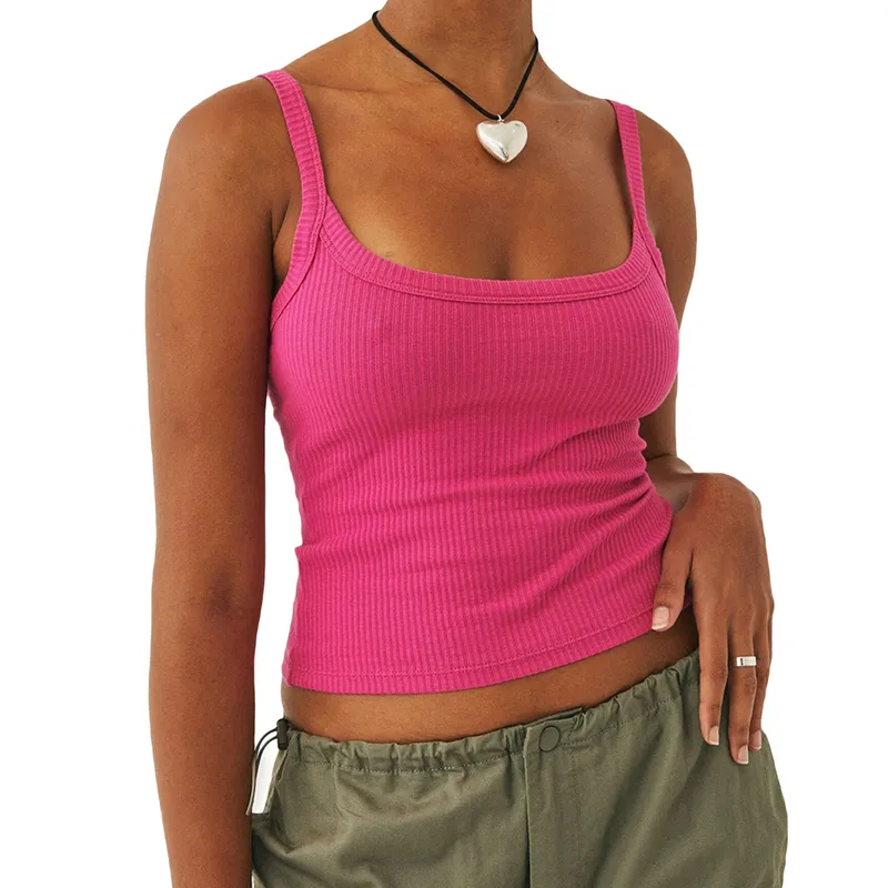 Women´s Solid Color Tank Tops Basic Vest Ribbed Sleeveless U Neck Slim Fit Cropped Tops