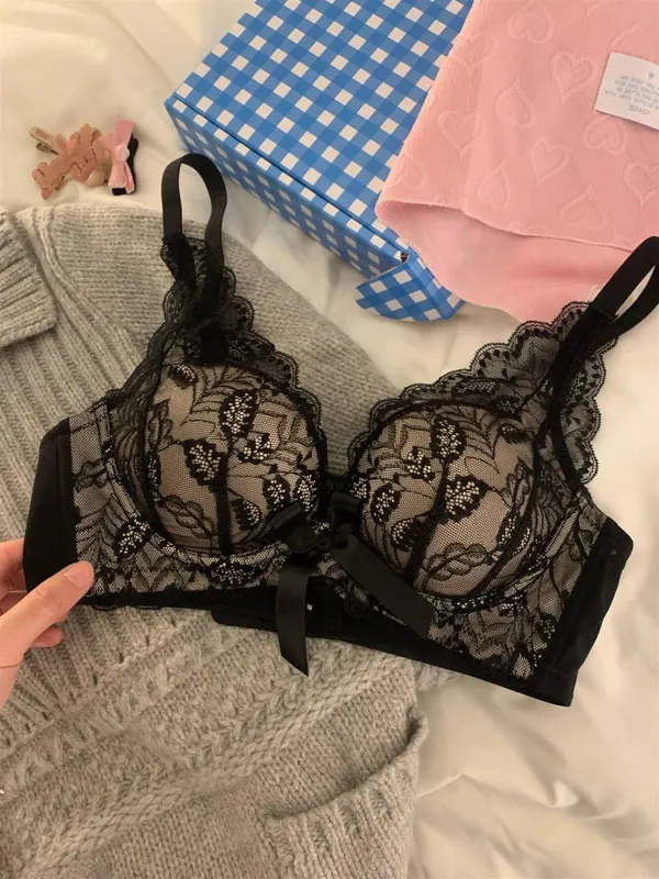 Hot Selling Wireless Lace Bra Women Small Bust Thick Padded Push Up Lift Anti Sag Side Support Sexy Lingerie 32‑38 AB