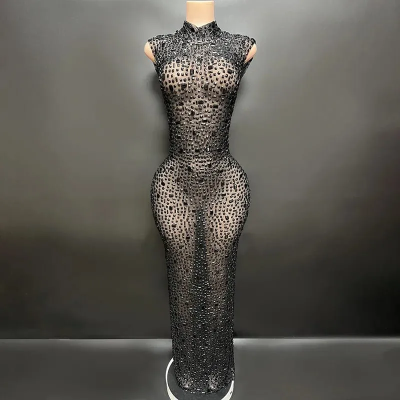 Elegantní luxusní křišťálové společenské šaty Slavnostní narozeninové šaty Nevěsta Diamantové dlouhé plesové šaty Matka Slavnostní slavnostní šaty
