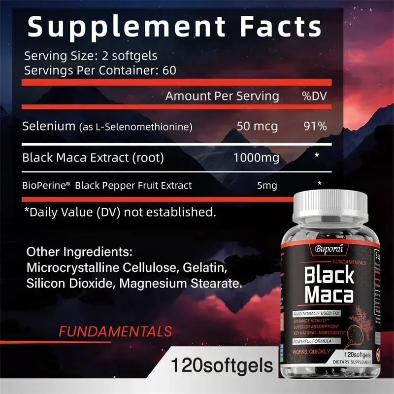 Black Maca Supplement - Natural Nergizer Improve Performance Energy Endurance Muscle Mass Improve Balance Hormones