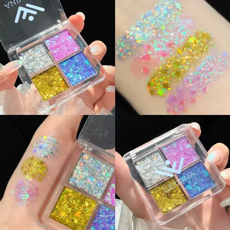 Mini 4 Color Eyeshadow Palette – Pearl Glitter Elf Realm Style Pink Shimmer Sequin Eye Makeup for Festival & Daily Looks — image 4