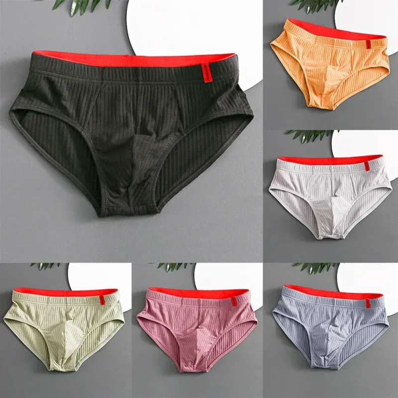 1/3 pçs cuecas masculinas meados de cintura elástica macia respirável anti-séptico u convexo listrado cor sólida casual cuecas masculinas