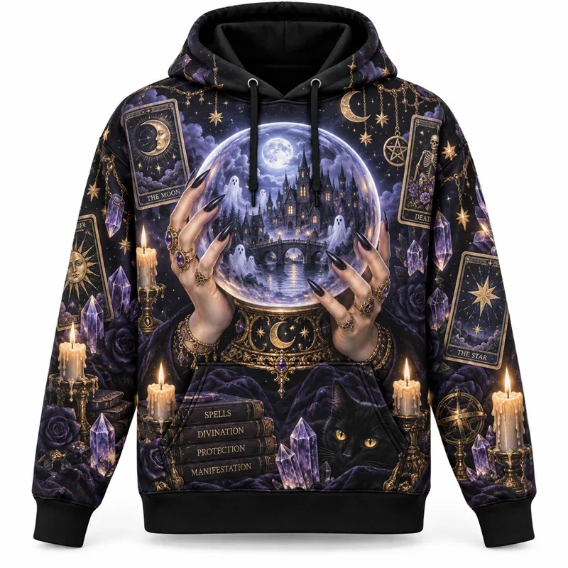 Halloween Hoodie Gothic Fantasy Graphic Sweatshirt Spooky Night Pumpkin Ghost Haunted Castle Magic Forest Vintage Streetwear