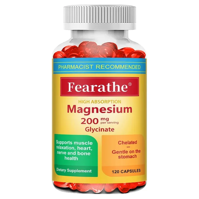 Magnesium Glycinate Capsules 200mg Mineral Supplement for Relaxation Sleep Muscle Bone Cardiovascular & Immune Health