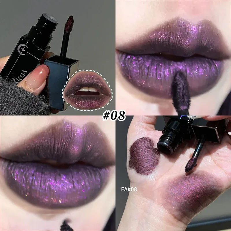 8 Colors Glitter Watery Lip Gloss Diamond Pearlescent Metallic Lipstick Lasting Moisturizing Non-Sticky Halloween Party Makeup