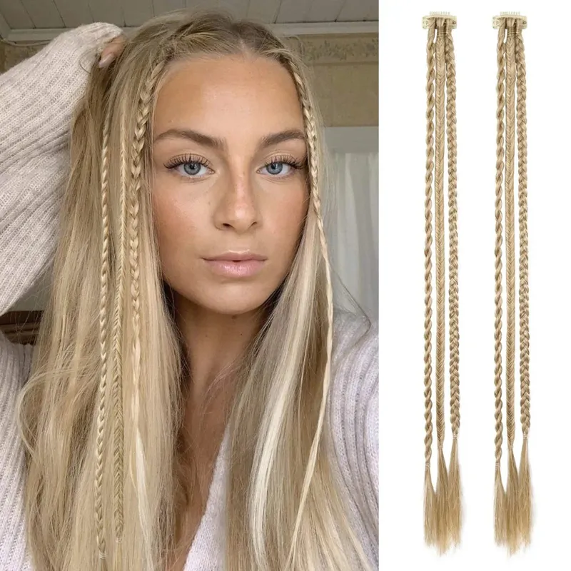 Braid Hair Extensions Clip in Hair Extensions One Clip Long Natural Soft Synthetic Hairpieces for Women Highlights