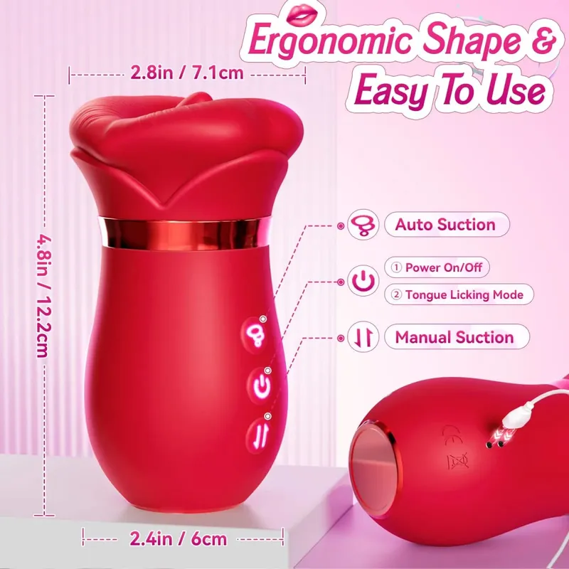 Rose Tongue Sucking Women Vibrator Powerful Mouth Licking Vagina Stimulator G Spot Clitoris Sex Toy for Adult Couples 18+