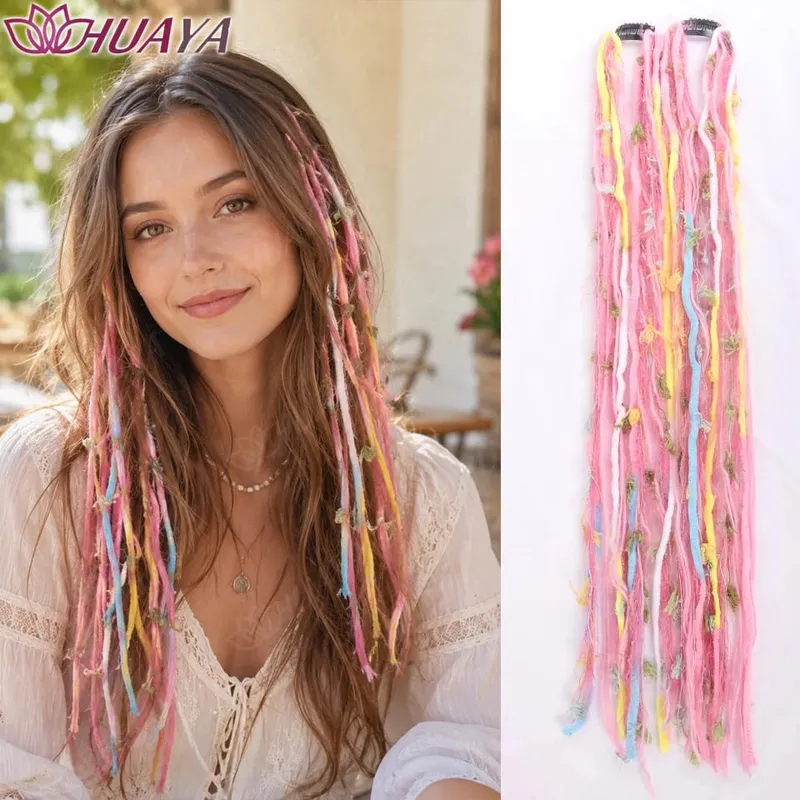 Synthetic Colorful Clip-in Hair Extensions Boho Yarn Dreadlock Braids Festival Party Hair Accessories for Women — image 13