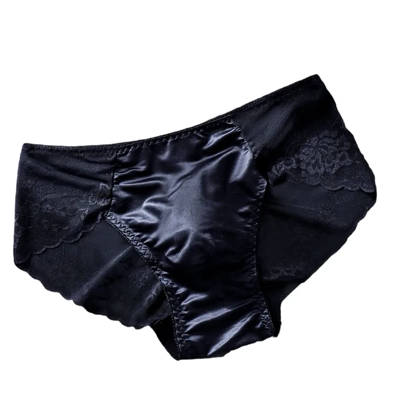 Cuecas masculinas de renda sem costura cuecas de seda gelada 3D bolsa com protuberância calcinha gay de cintura baixa