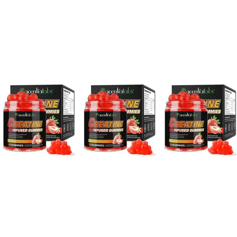 Creatine Monohydrate Gummies 5000mg for Muscle Strength Recovery & Pre-Workout Energy Boost Sugar-Free Vegan Strawberry 120 Ct