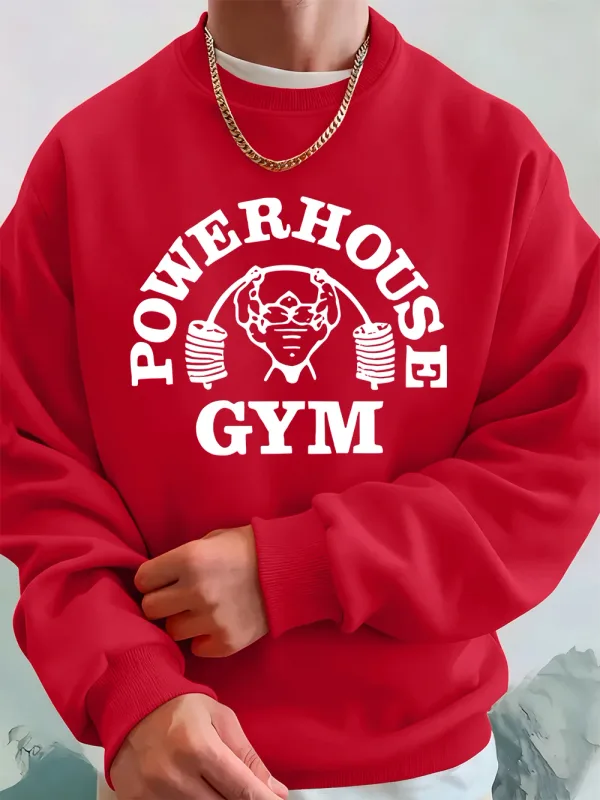 Powerhouse Tập Gym In Chữ Cái Nam Áo Nỉ Mùa Đông Nỉ Ấm Áo Hàn Quốc Rời Cổ Tròn Áo Chui Đầu Hip Hop Nam Quần Áo