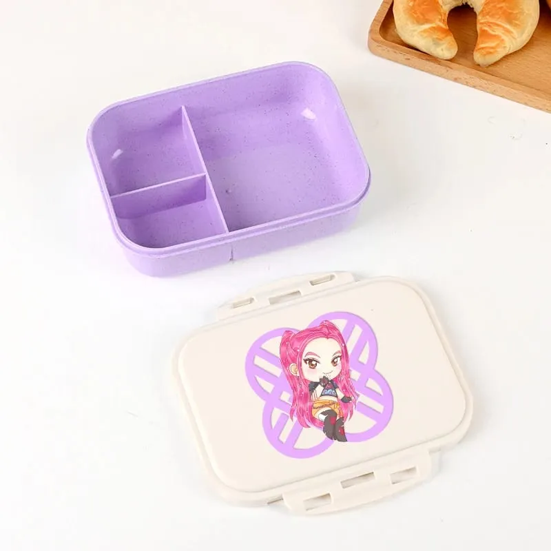 Demon Hunters Lunch Box for Boy Girl Cute Mira Zoey Jinu Portable Plastic Bento Box with Dinnerware Food Fruit Container