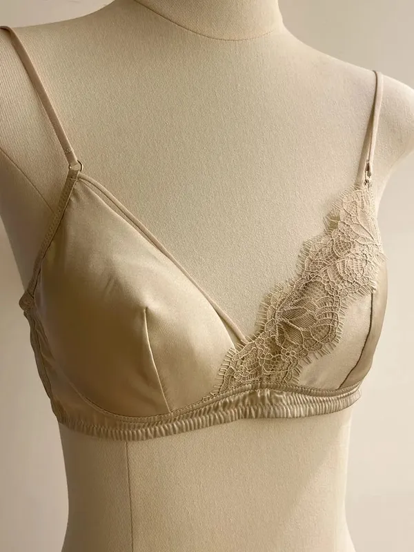 Fransız Tarzı Dantel Sutyen Bralette Küçük Göğüsler Hiçbir Balenli Üçgen Fincan Ince Askı Seksi Push Up iç çamaşırı seti kadın iç çamaşırı