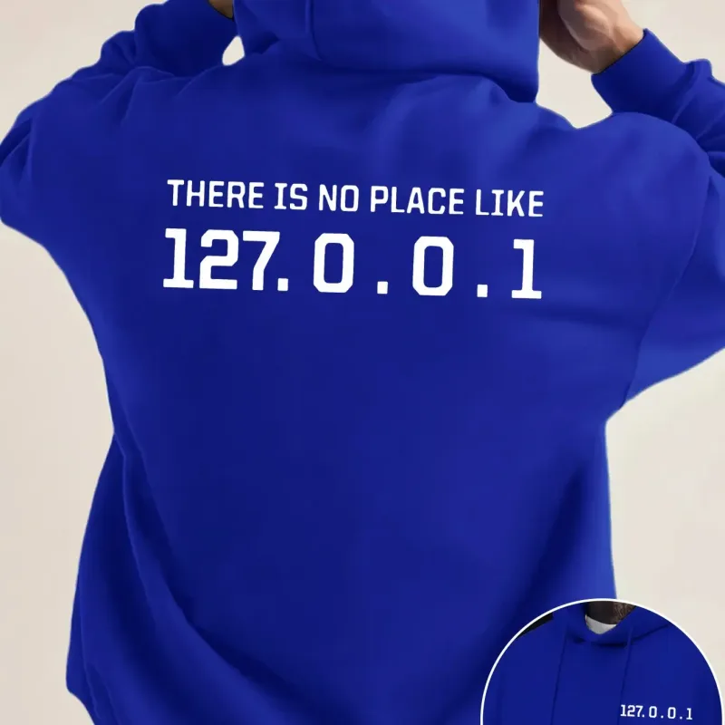 Programmer Geek 127.0.0.1 Hoodies gráficos de texto para homens com estampa dupla face macia de lã solta com capuz