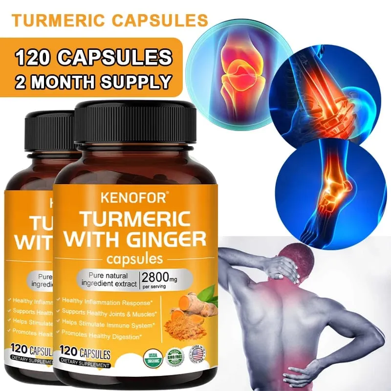 Turmeric Curcumin Capsules 1600mg with Ginger & MSM Antioxidant Support Joint Comfort Heart Cognitive & Digestive Wellness